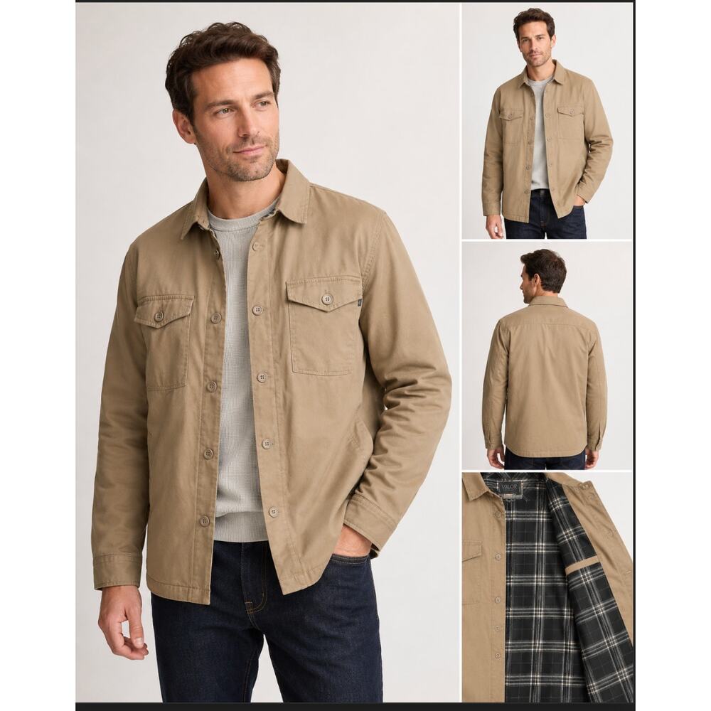 NWT Valor Men's Tan Trucker Front Plaid Lined Button Chore Jacket Menswear